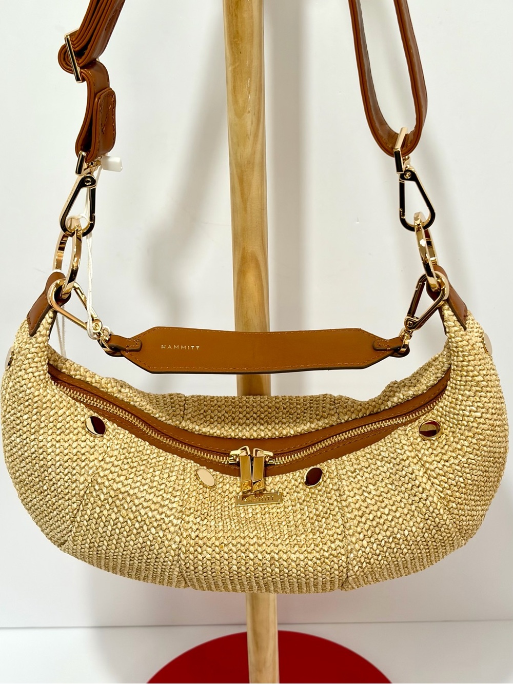Hammitt Erica Small Raffia Croissant 🥐 Shoulder Bag In Cocoa Raffia/Gold NWT!! - Picture 11 of 16